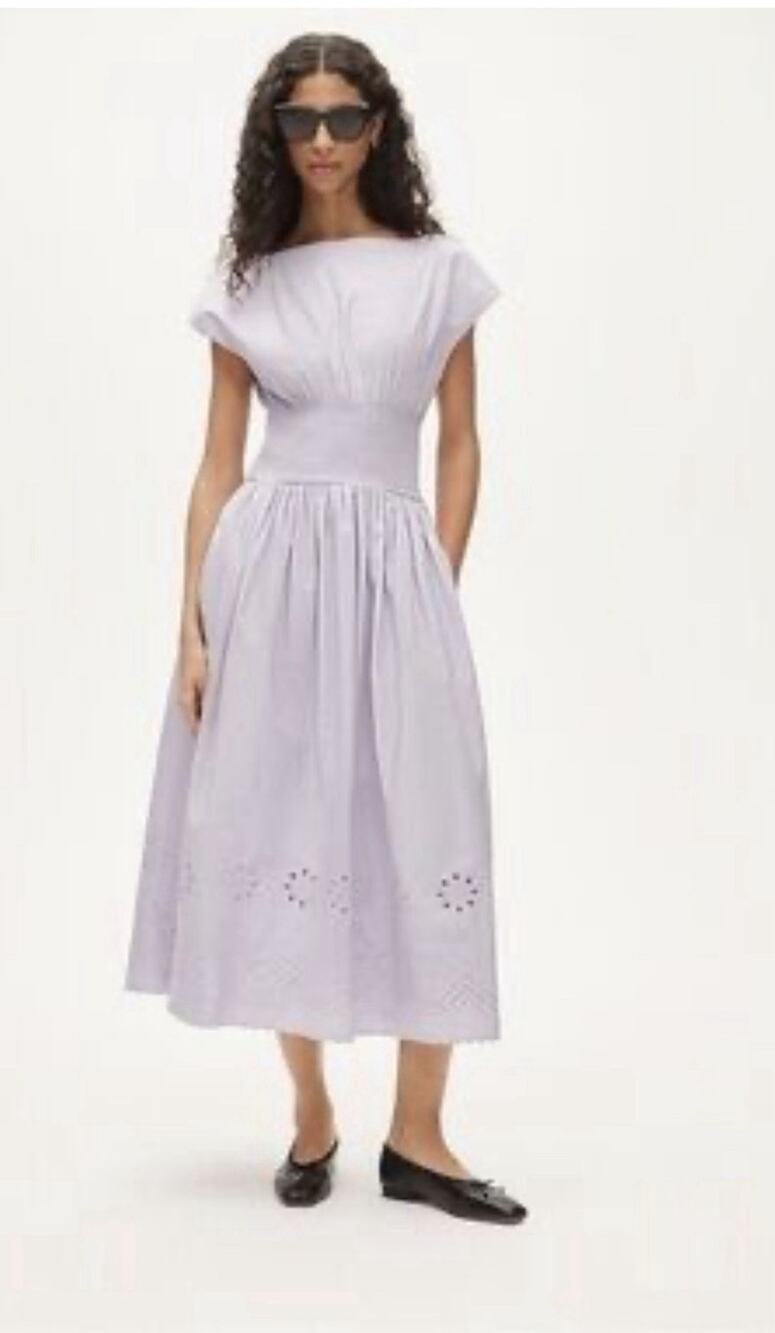 New! J.Crew Smocked Eyelet-Hem Dress In Cotton Poplin In Lilac Size S $178
